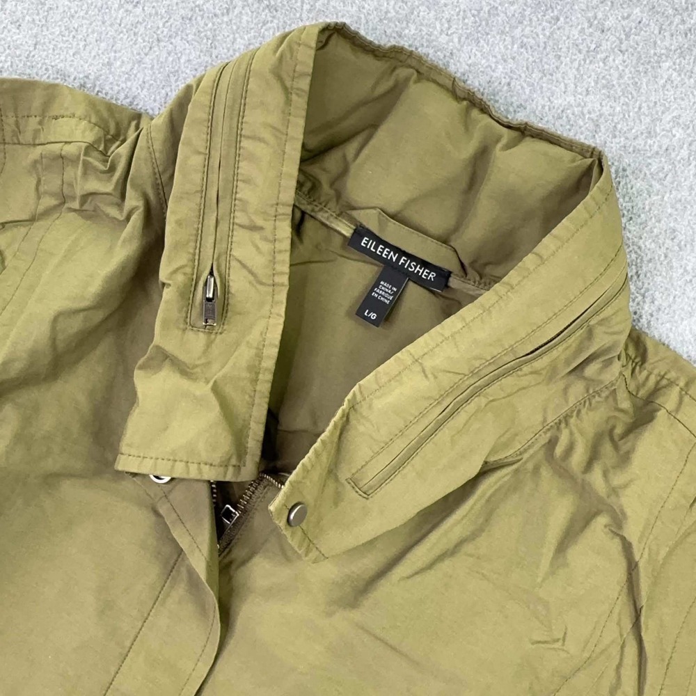 Eileen Fisher Olive Green Organic Cotton Blend Hooded Field Jacket Women's L